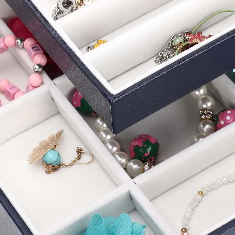 2 слоя PU серьги из кожи кольца коробка для хранения ювелирных изделий держатель