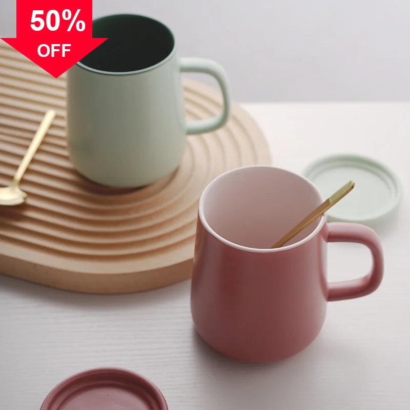 

Макарон, простой супер большой емкости, чашка с крышкой для мальчиков и девочек, керамические кофейные кружки для домашнего использования, ...