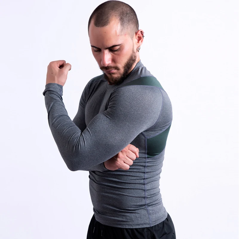 Футболка мужская компрессионная трикотаж с длинным рукавом для бега фитнеса