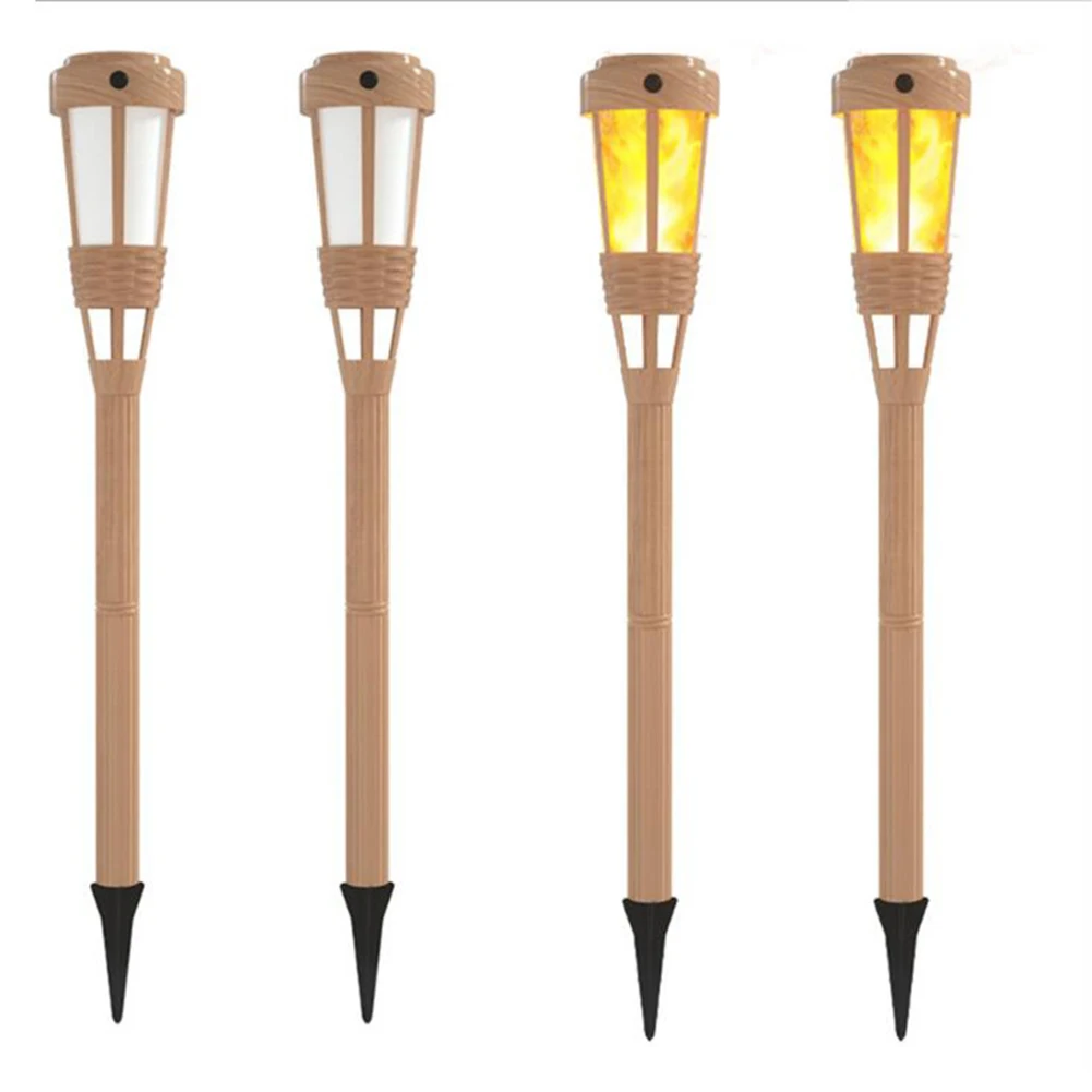

4pcs LED Solar Light Simulation Bamboo Flame Flickering Torch Lamp Outdoor Garden Pathway Waterproof Lawn Stakes Lights