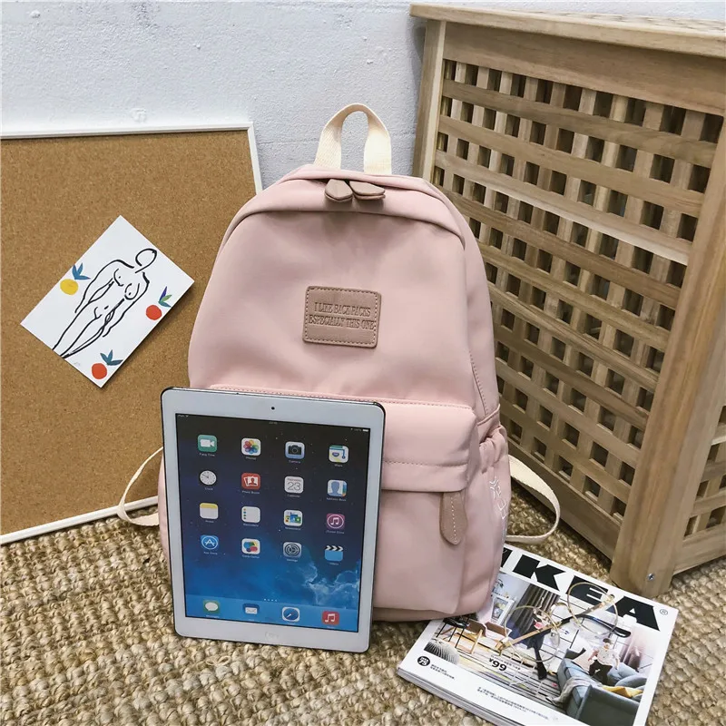 Pink Backpack Waterproof Nylon Women Travel Backpacks Solid Japanese style School Bag for Teenage Girls With Chinese characters | Багаж и