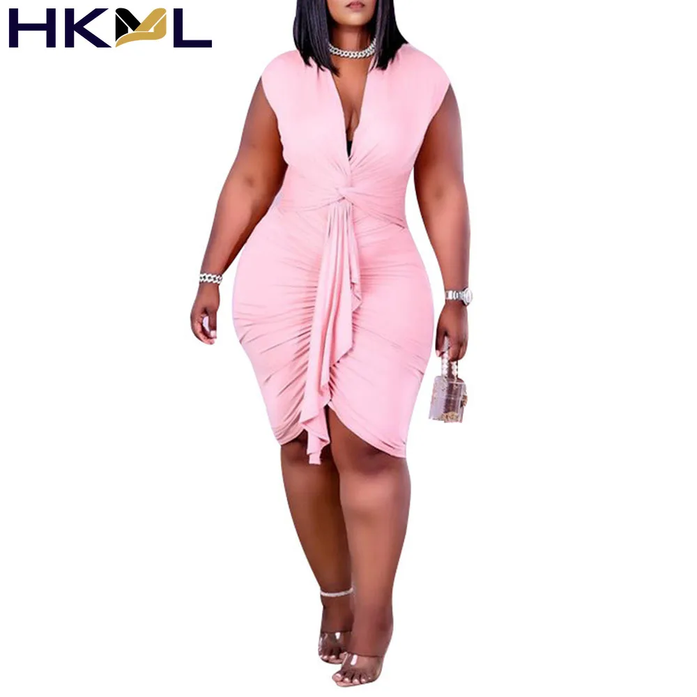 

Oversize Women's Spring Summer New Lace 2021 Dress V-neck Solid Color Buttocks Fashion Sexy Folds Casual Europe America