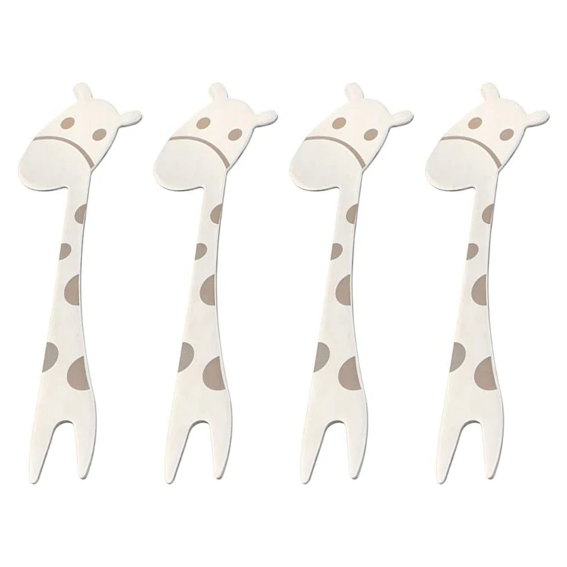

4-Piece Stainless Steel Giraffe Fork Fruit Cake Dessert Fork Two-Tooth Fork