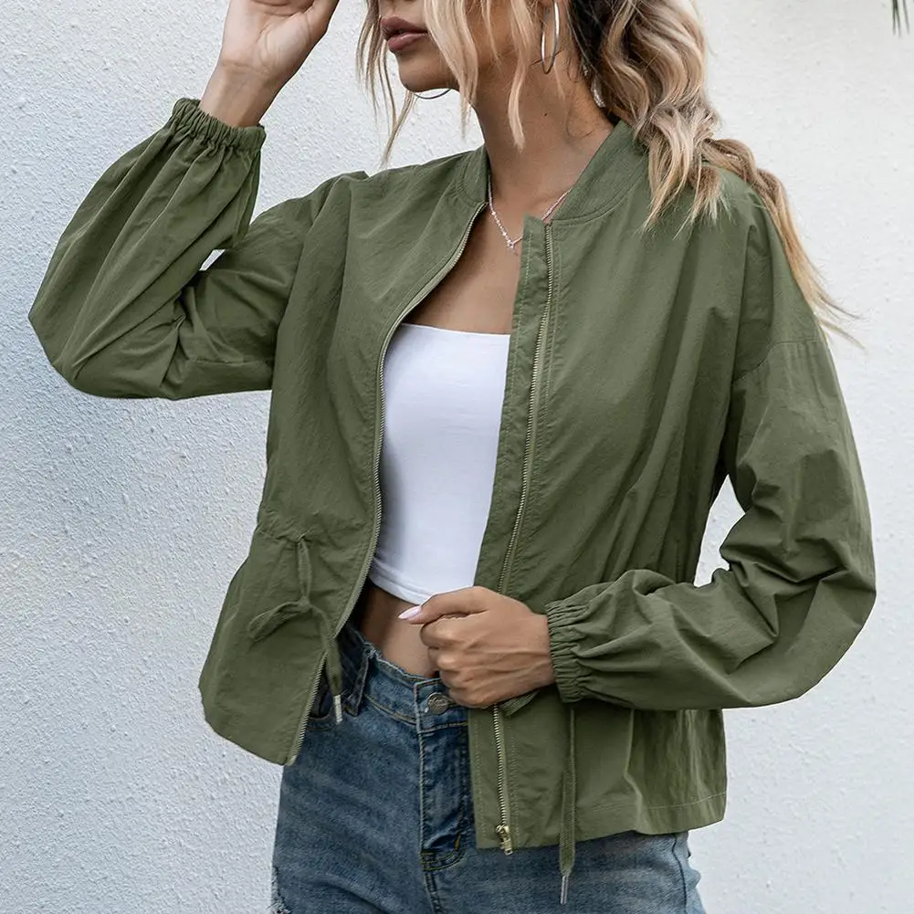 

Autumn Jacket Coat For Women Solid Color Slim Stand-up Collar Windproof Long Sleeve Short Jacket Coat Fashion