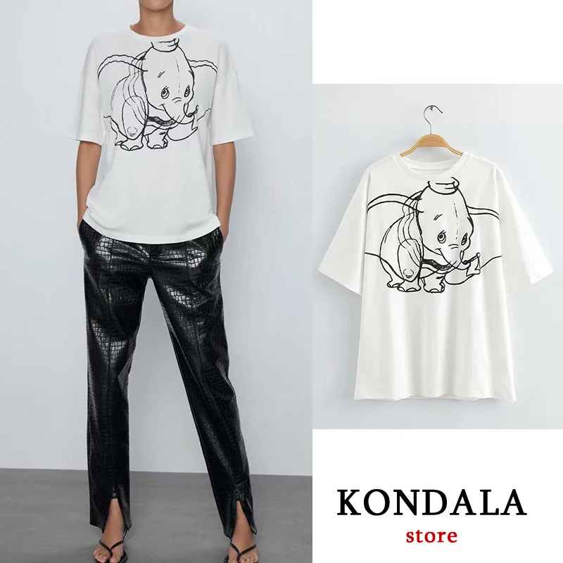 Женская Повседневная футболка с принтом слона из мультфильма белые топы милые