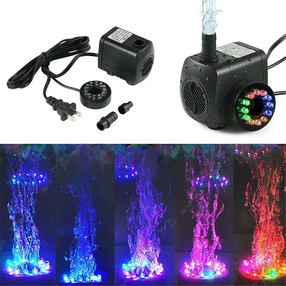 

Submersible Water Pump With 12 LED Lights Fountain Pond Garden Fish Tank