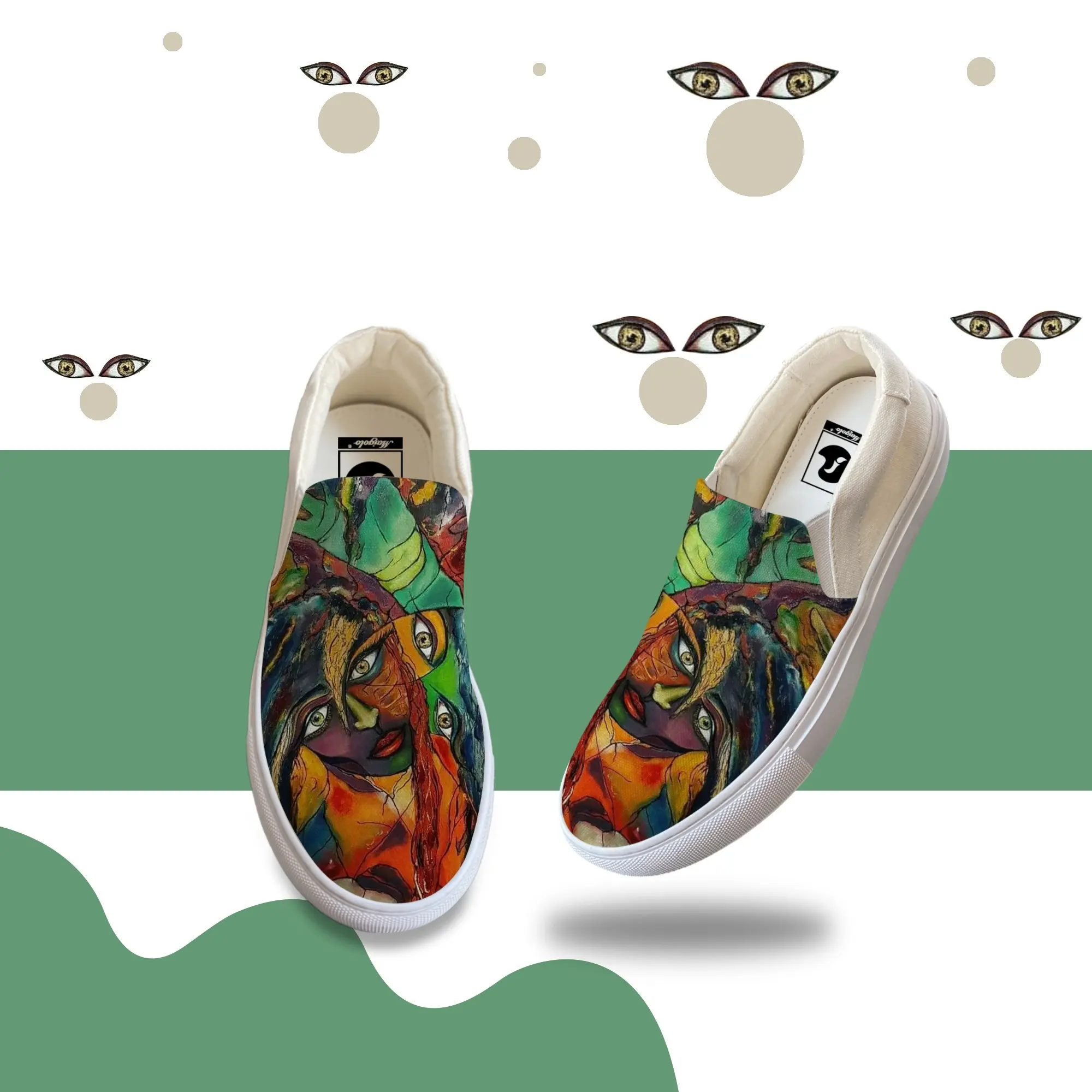 

Men Casual Slip-On Canvas Sneaker Oil Painting Custom Own Shoe Rubber Sole Flat Streetwear Comfort Green All-match Fashion Shoes