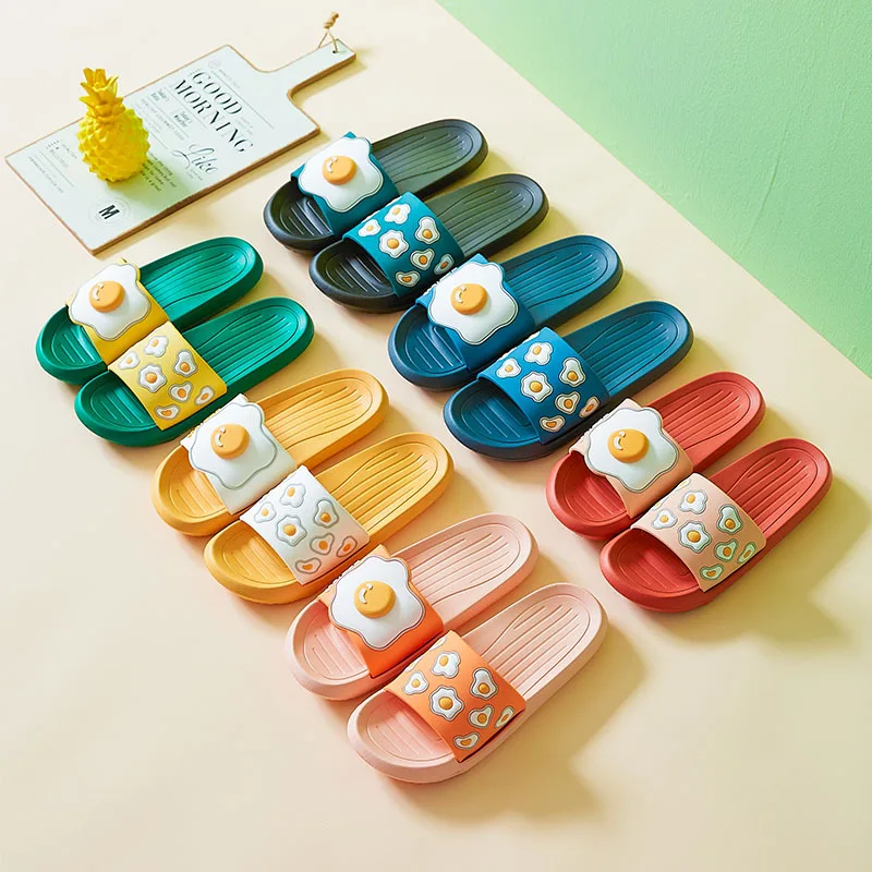 

Women Slippers Summer New Poached Egg Design Bathroom Flat Shoes Home Cartoons Comfortable Couple Bedroom Antislip Ladies Slides