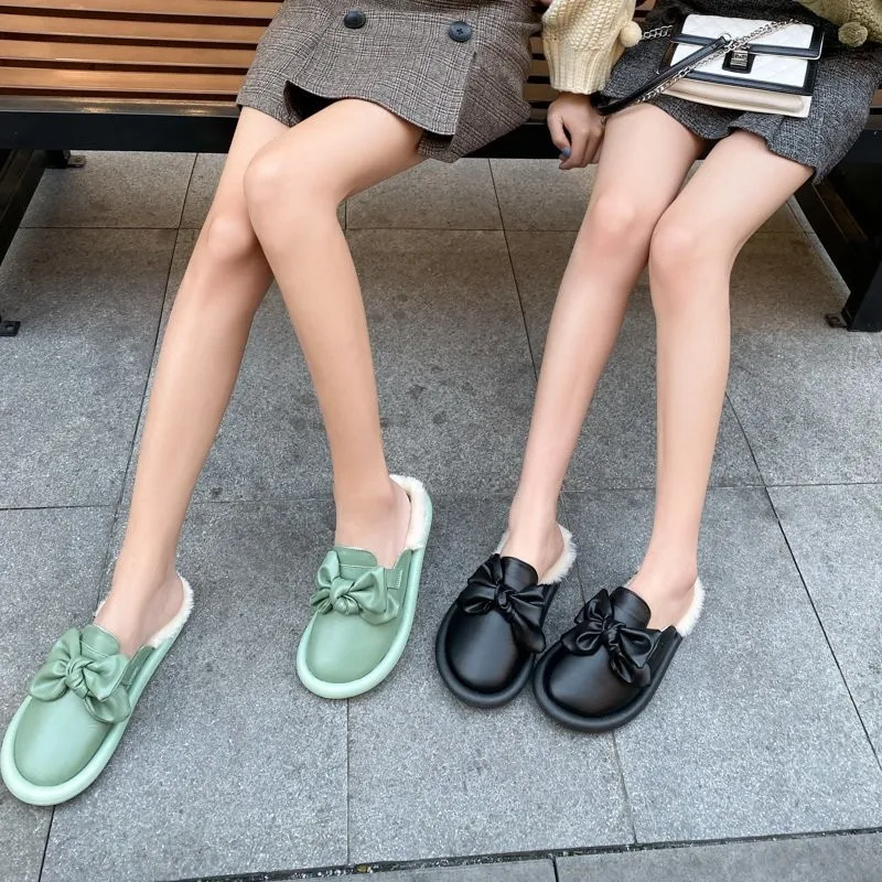 

women Slippers New Winter PU Leather Slippers Warm Slipper Waterproof Home House Shoes women Warm Leather Slippers