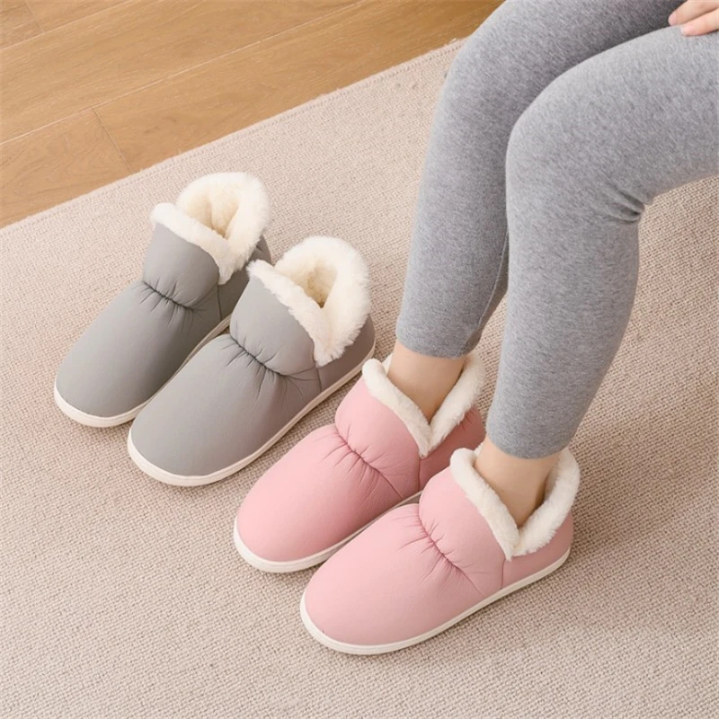 

JIANBUDAN Home Warm Winter Shoes Women's Men's Plush Comfortable Indoor Snow Boots Flat soft Indoor Warm Cotton shoes