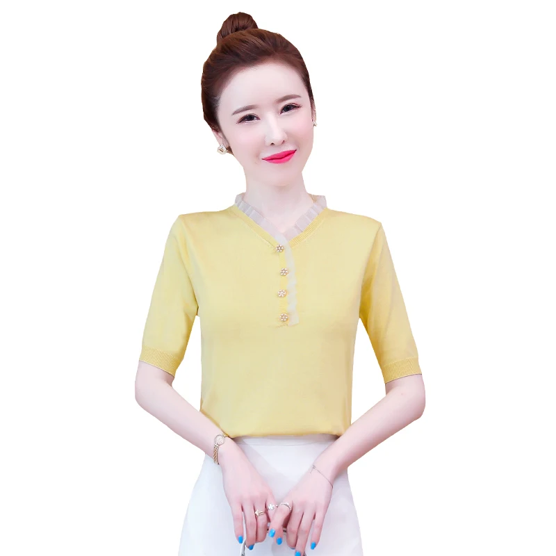 

Summer Short sleeve Top fashion Pullover Tops Women Blouse Shirt Ladies Chic Casual Blouses Girls knitting Simple cute