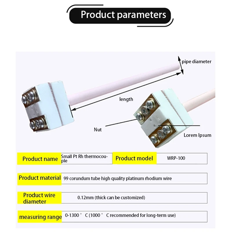 

Temperature S Type Thermocouple Sensor for Ceramic Kiln Furnace 2372 Fahrenheit 1300 Degree WRP-100 Thermocouple