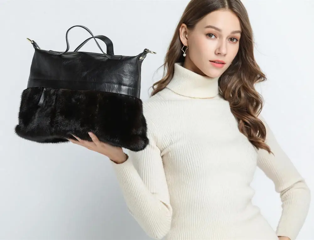 IANLAN British Style Womens Mink Fur &amp Sheep Leather Shoulder Bags Elegant Ladies Real Handbags IL00544 | Багаж и сумки
