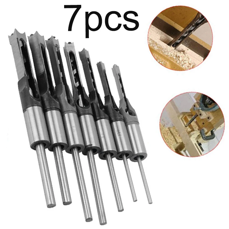 

7pcs Chisel Steel Square Hole Opener Saw Drill Bit Mortising Auger Woodworking
