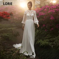 lorie arabic wedding dresses with long puffy sleeve appliques lace bohemian bridal gowns chiffon boho vestido de noiva 2021
