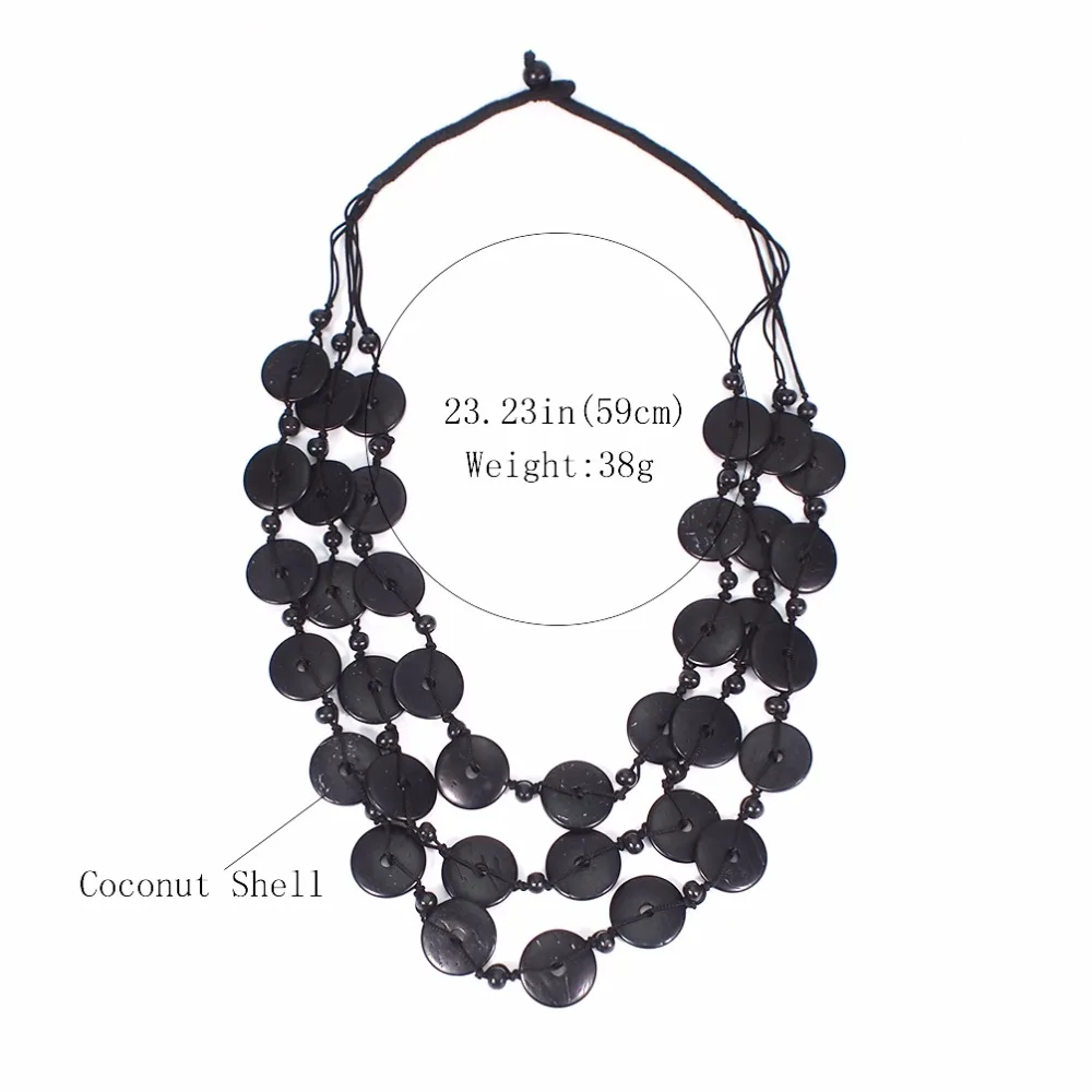

Multilayer Necklace Jewelry Circular Wood Boho Shell Pendant Statement Choker Necklace Party for Women Handmade Necklace Black