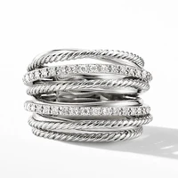 yl jewelry silver color multiple row rings shiny cz metallic ol style office lady versatile finger rings for women fashion