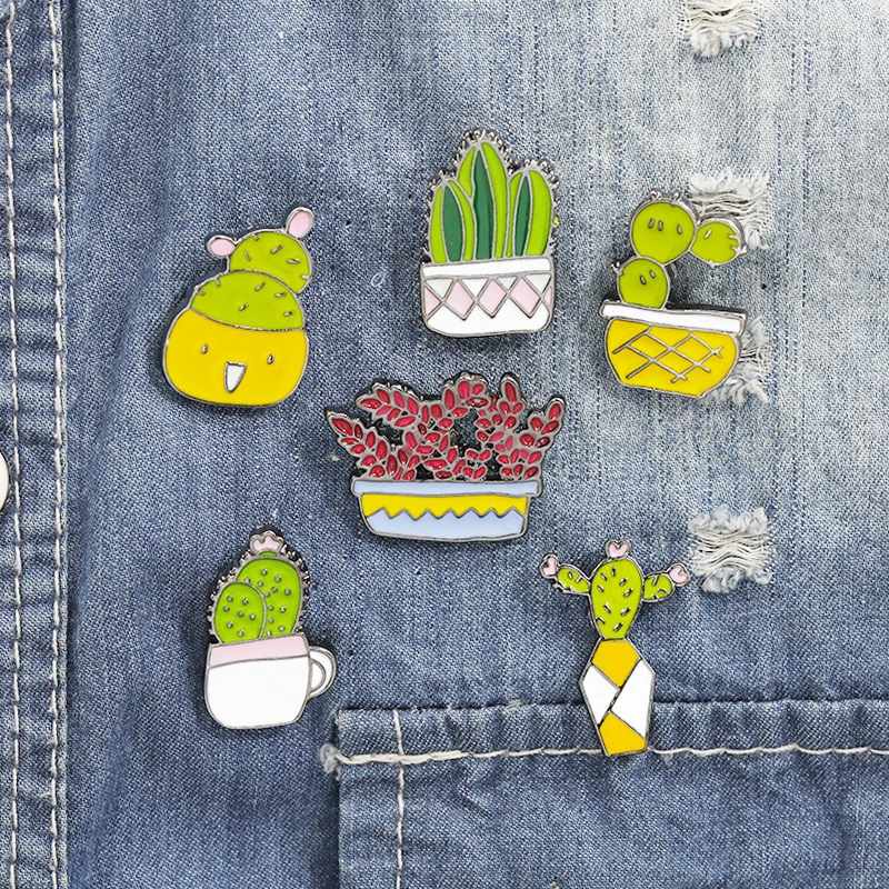 Новые Мультяшные Броши с растениями милые мини кактусы в горшке груша
