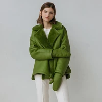 green warm outwear coat jacket alt clothes new fashion two sided wear plush warm lapel loose womens bomber jacket winter y2k