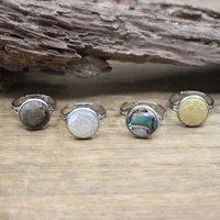 natural paua shell silvery ring round rainbowyellowwhite abalone shell resizable ring women fashion summer jewelryqc4061