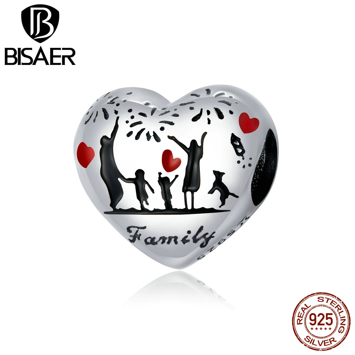 Бисаер благодарения Семья Сердце бусы 925 стерлингового серебра Циркон Любовь