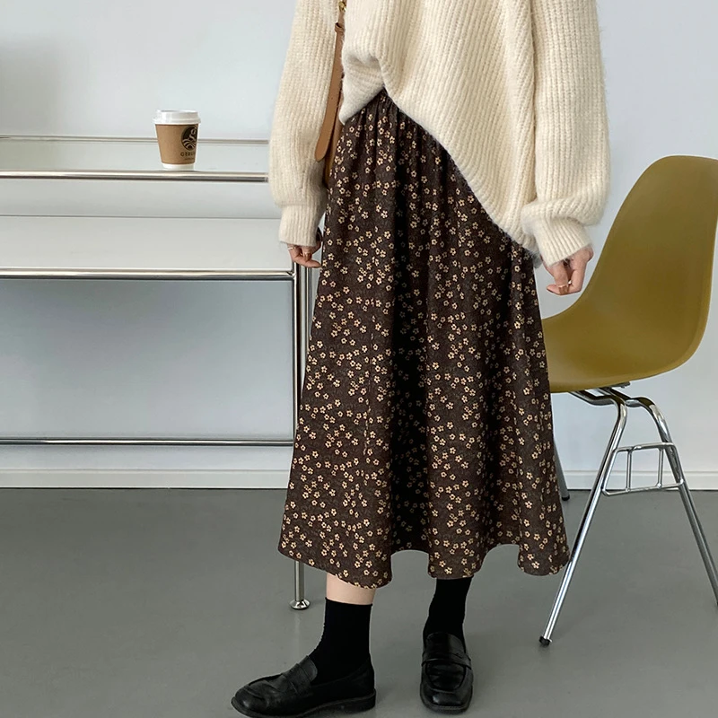 

Fall Winter Fashion Skirts High Waist ML Florals Thicken Office Lady Y2k Skirts Female A-line Vintage Long Skirt Midi Skirt