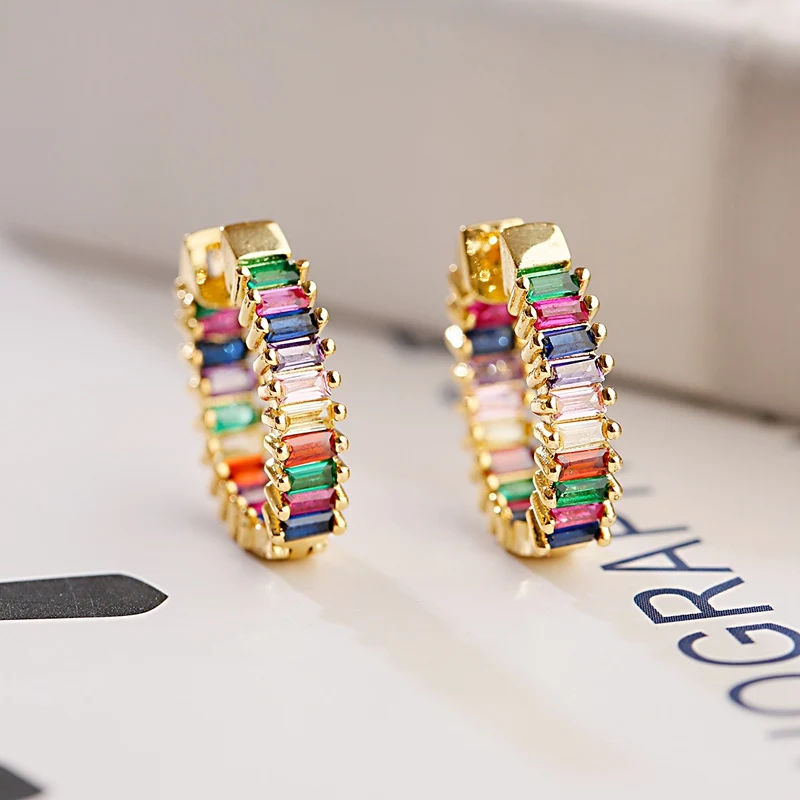 

Classic Rainbow Zircon Stud Earrings Jewelry For Women Fashion Gold Plated Circle Earrings Round Earrings Jewelry Gift