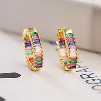 classic rainbow zircon stud earrings jewelry for women fashion gold plated circle earrings round earrings jewelry gift