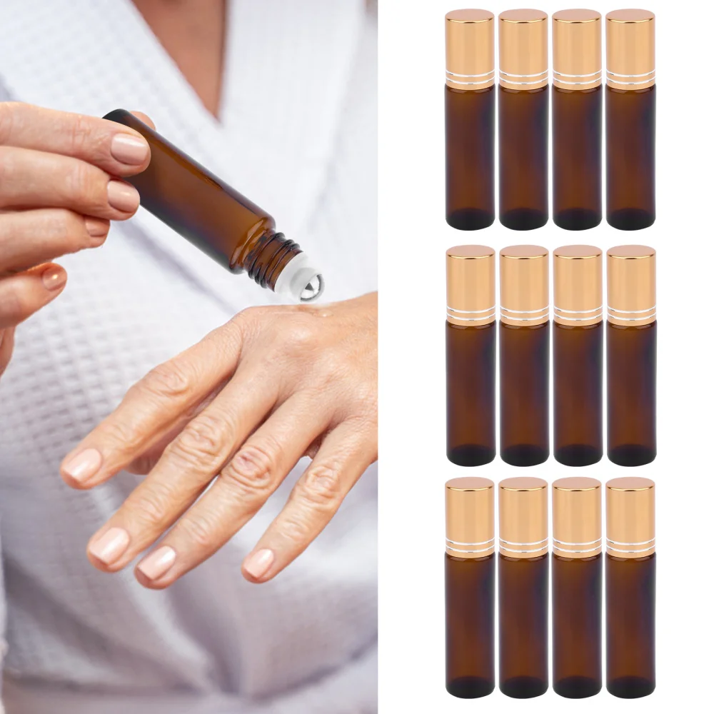 

12pcs Travel Empty Roll on Bottles 10ml Glass Roller Bottle with UV Cap