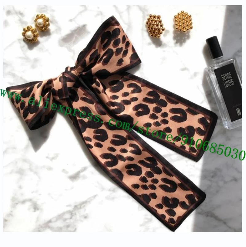 Top Quality Lady Bag Handle Silk Wrappy Women Designer Headband Bandeau Brown Leopard Scarf Neck Tie Multi-purpose