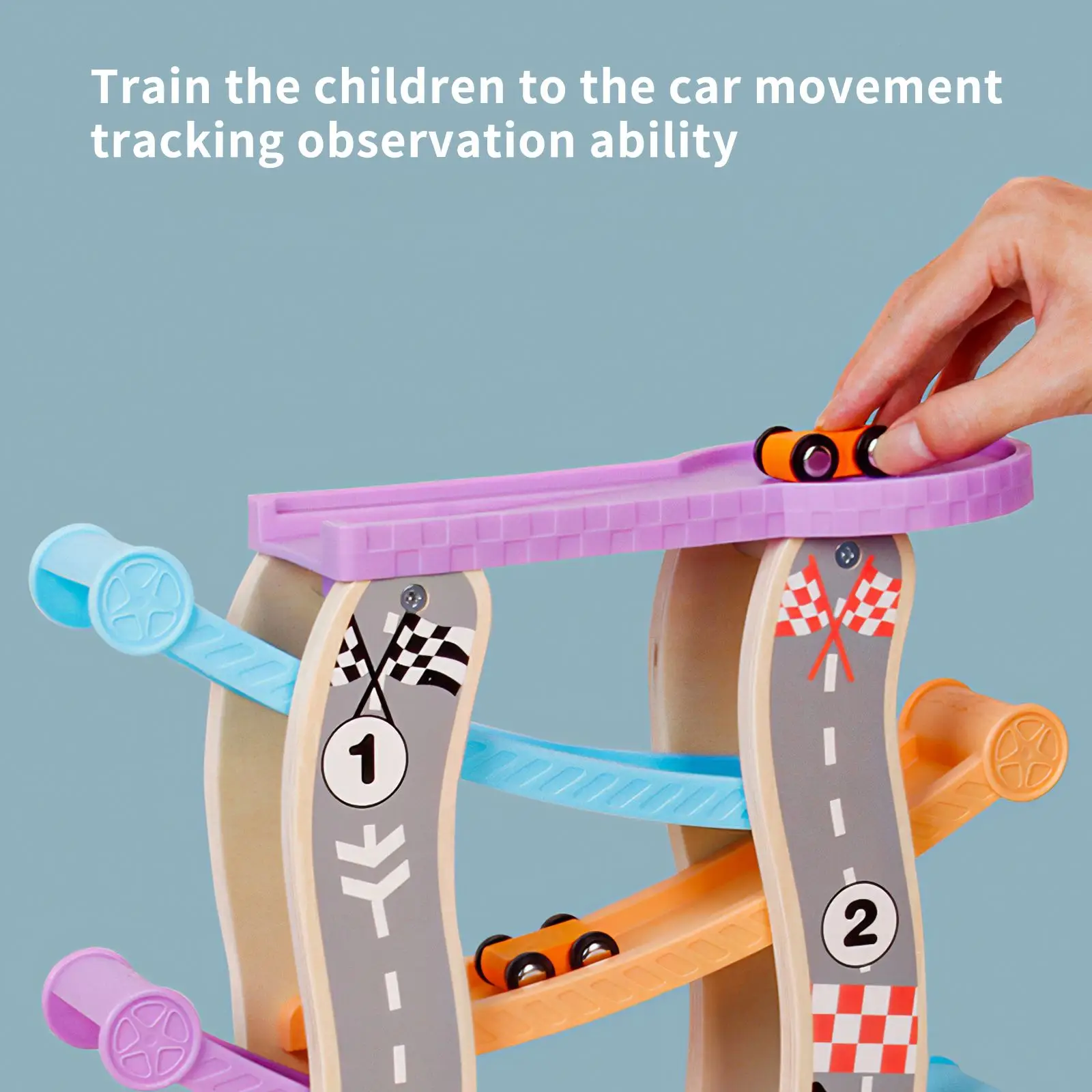

6 Floors Racing Track Gliding Car Toys Wooden Car Ramp Toys With 6 Small Parking Cars Race Track Toddler For Children Boy Girl