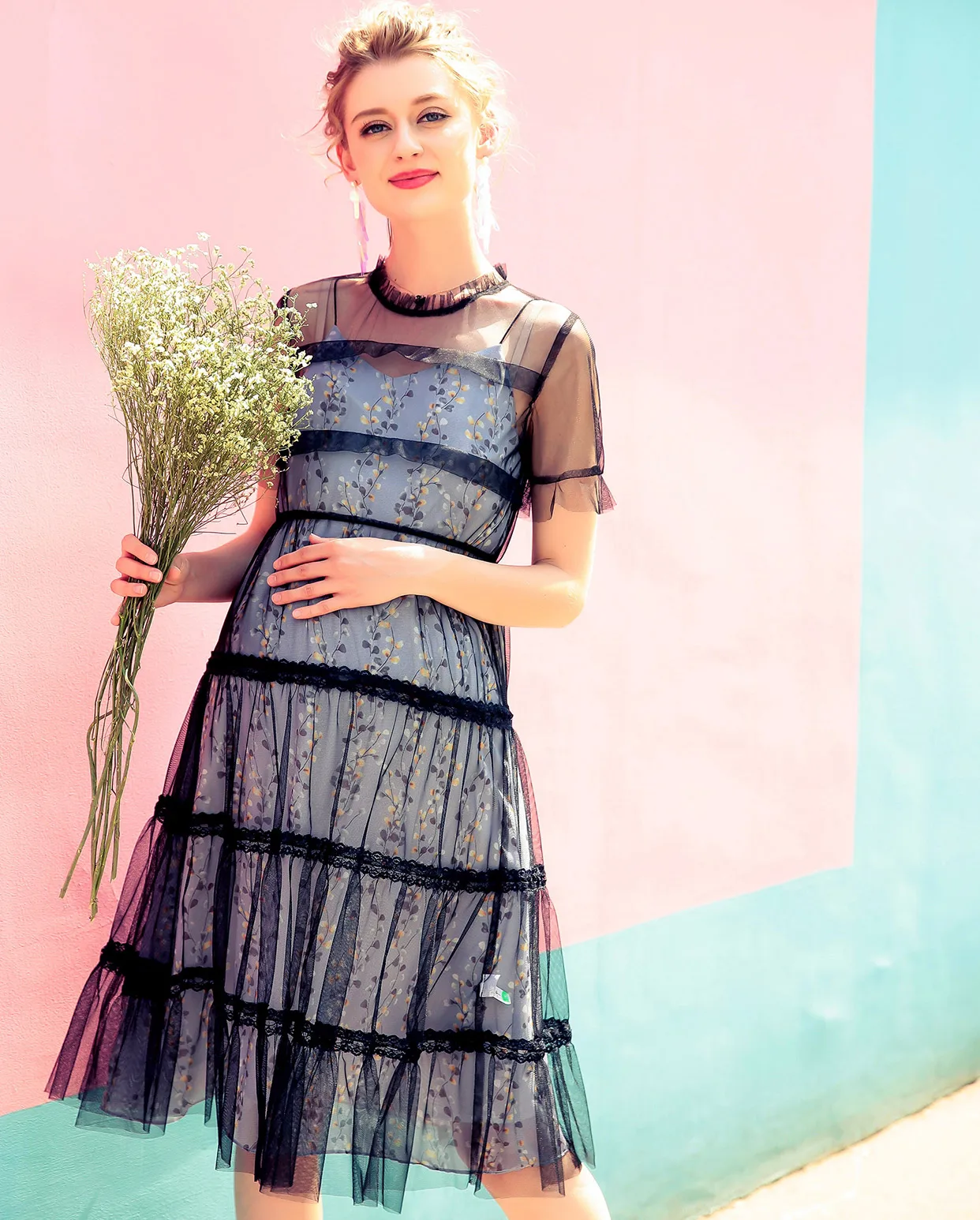 

Spring and Summer Pregnant Woman Dress Long Skirt Pregnant Woman Chiffon Skirt Lining Dress Maternity Dress For Women