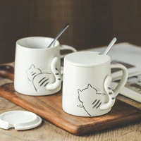 japanese style mug with lid spoon household milk cup ceramic couples cups creative personalized cup coffee mugs cat mug
