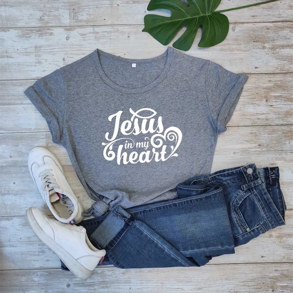 

Jesus In My Heart T Shirt T Shirts Gifts unisex Polyester casual funny tees vintage tops TX5082
