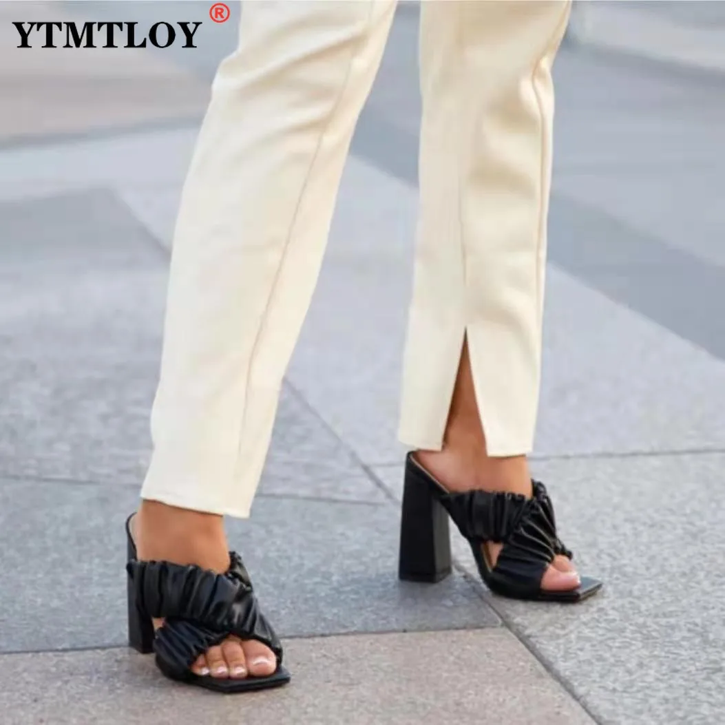 

Сланцы женские плиссированные, пикантные сандалии-гладиаторы, высокий каблук, модная обувь для вечеринок, размеры 41 42, на лето