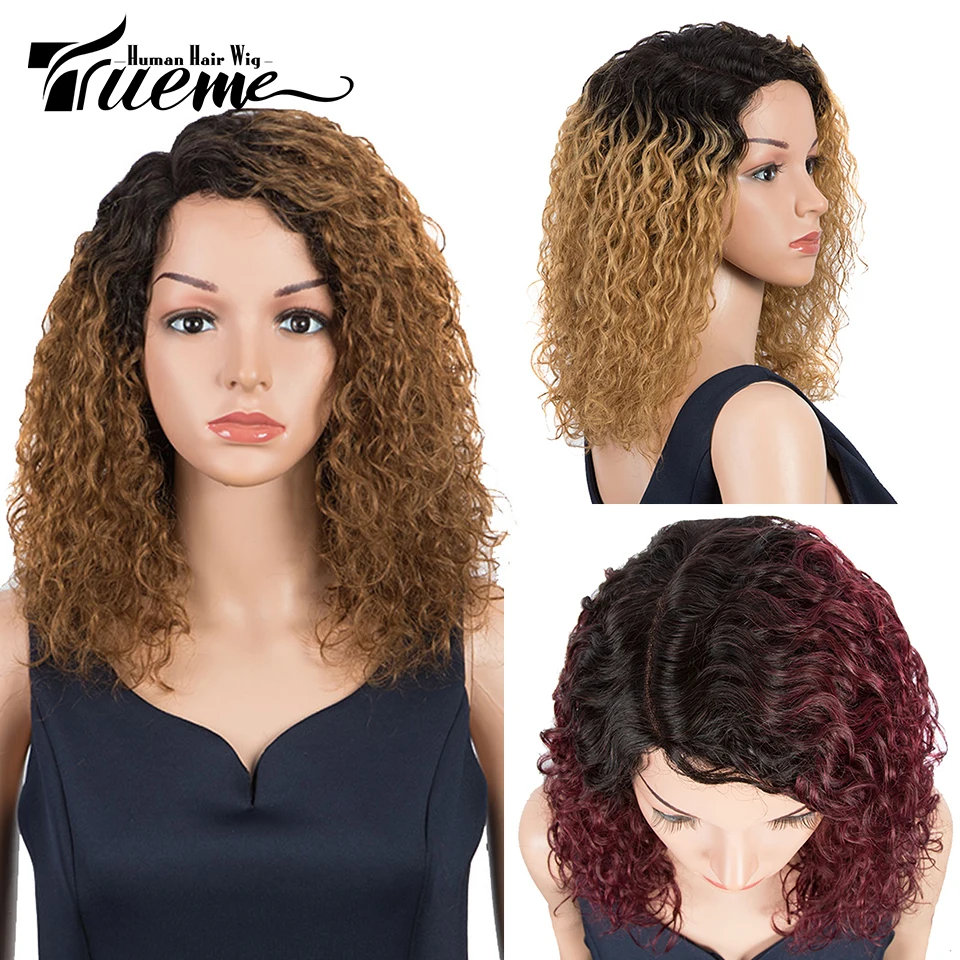 Trueme Curly Bob Human Hair Wiga Remy Brazilian Water Wave Human Hair Lace Wig For Women Ombre Brown Red Black Curly Lace Wig