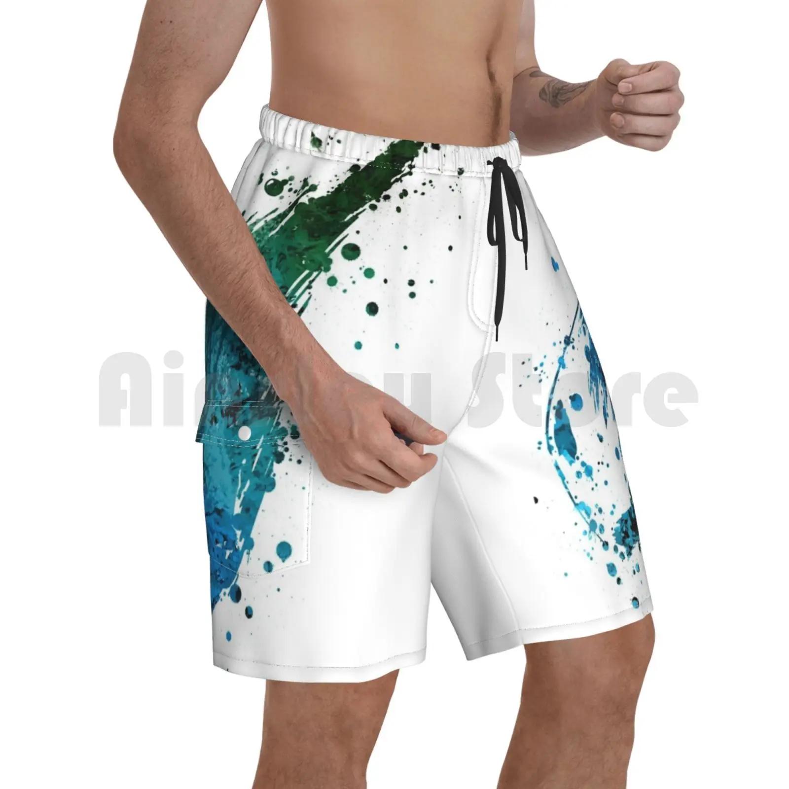 

Final Fantasy ( Lite ) Splatter Beach Shorts Men Beach Pants Swim Trunks Final Fantasy Splatter Blue Meteor Meteorite