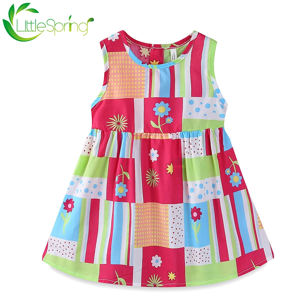 Летние платья для маленьких девочек LittleSpring милое платье без рукавов с принтом