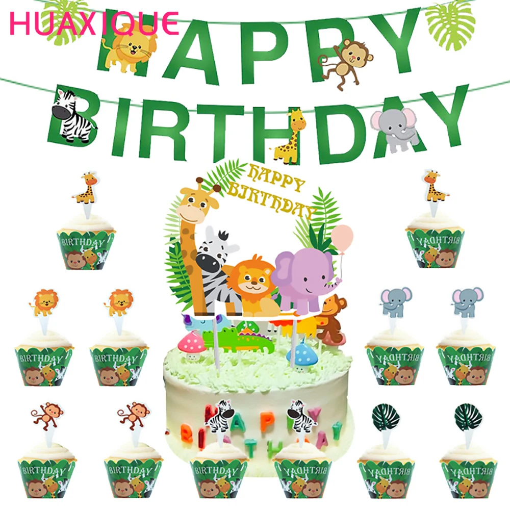 

Safari Party Theme Animal Cake Insert Card Surrounding Digital Balloon Toys Children's Birthday Party Baby Shower Decorations