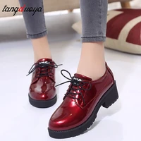 women pu leather oxford shoes woman flats brogues spring vintage handmade laces loafers casual gradient moccasins sapatos