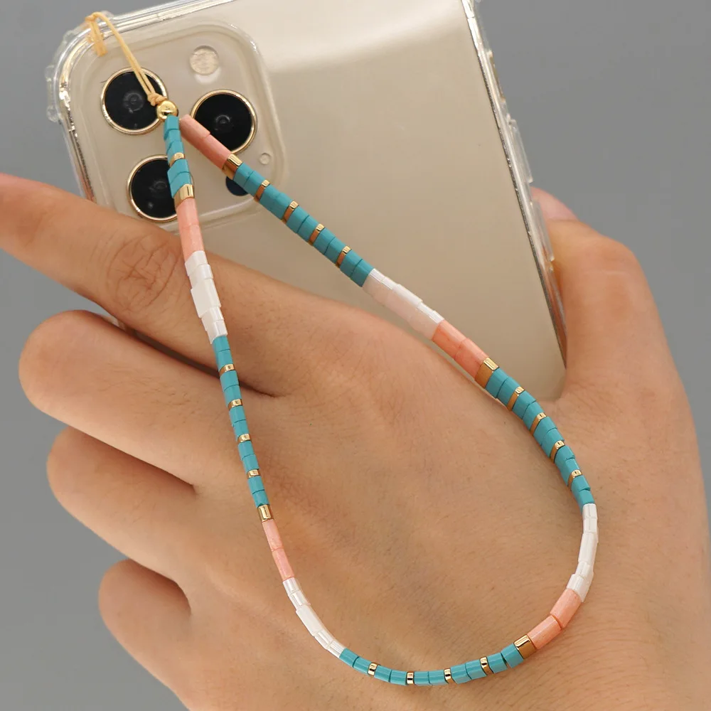 colorful tila bead mobile phone chain cellphone strap anti lost lanyard hanging cord for women summer jewelry phone accessories free global shipping