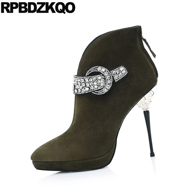 Женская свадебная обувь Сезон Зима 2021 зеленая с острым носком на высоком каблуке