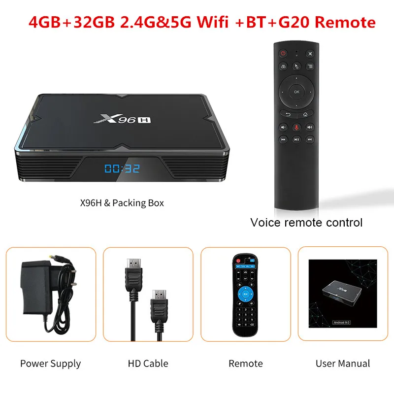 4G32G add G20 Wechip X96H Android 9,0 Smart tv BOX Allwinner H603 четырехъядерный медиаплеер 2 HDMI Dual Wifi BT4.0 4K HD телеприставка 4 Гб 64 Гб коробка - Цвет: 4G32G add G20