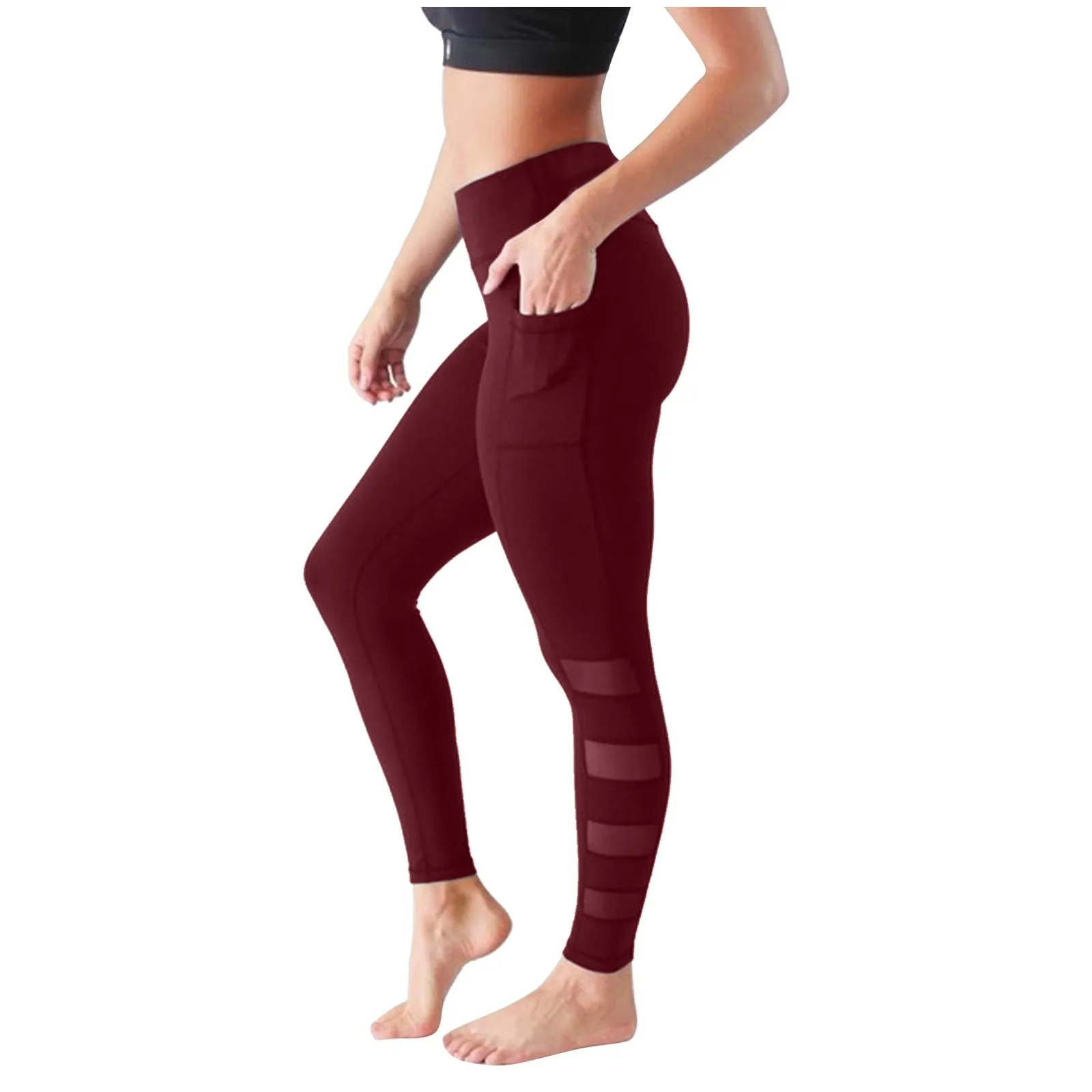 

Sagace 2021 New Sports Yoga Pants Women Stretch Yoga Leggings Pockets Mesh High Waist Running Active Pants