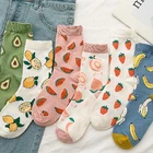 Носки женские с принтом фруктов, хлопчатобумажные забавные носки, авокадо, лимон, клубника, банан, мультяшный рисунок, повседневные, на весну-лето