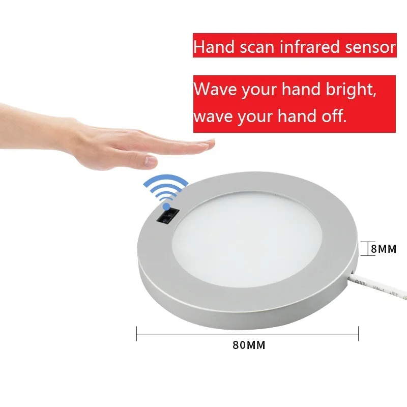 

DC12V Smart Hand Sweep LED Cabinet Light Ultra-thin LED Wine Cabinet Light Showcase Light Round Sensor Cabinet Light