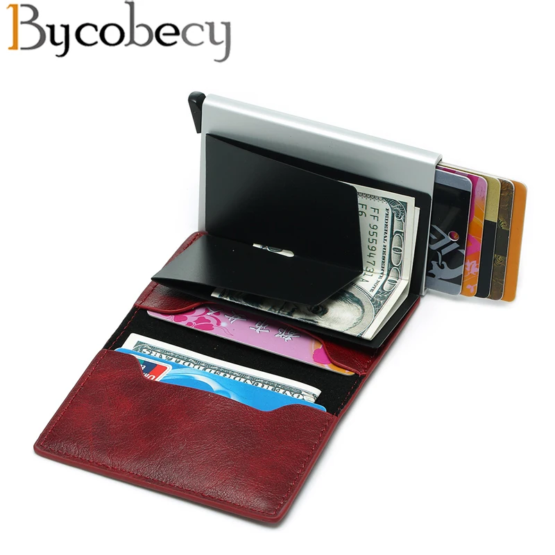 

Bycobecy Black Metal Anti Rfid Wallet Credit Id Card Holder Men Women Business Cardholder Cash Card Pocket Case Card Holder