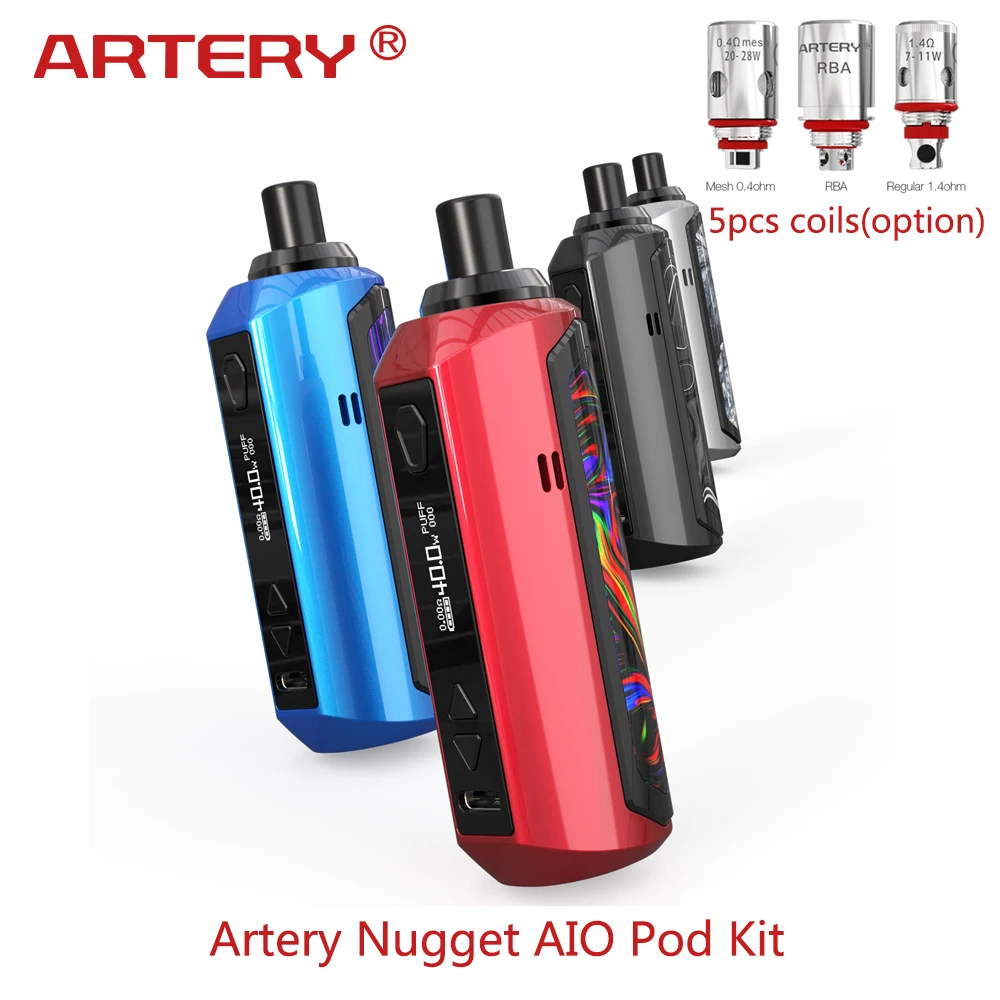 Артерия Nugget AIO kit 1500 мАч встроенный аккумулятор 2 0 мл Pod картридж 1.4 Ом/0.4 Ом/RBA