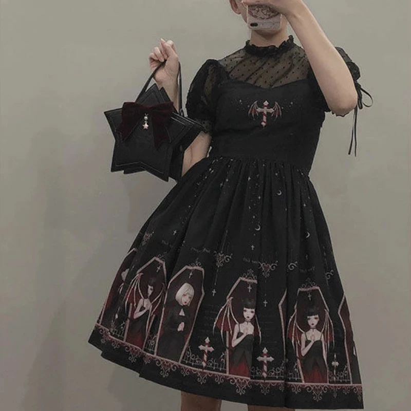 

Girls White Punk Dress Japanese Gothic Lolita Jsk Black Dress Women Harajuku Street Fashion Sleeveless Soft Sister Cute Dress