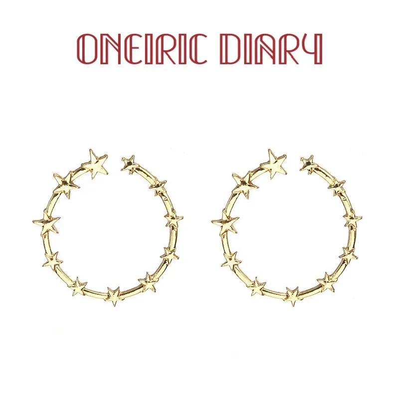 

ONEIRIC DIARY Fashion Pentagram Star Earrings Round Alloy Geometric Korean Style Party Earring Jewellery Accessories